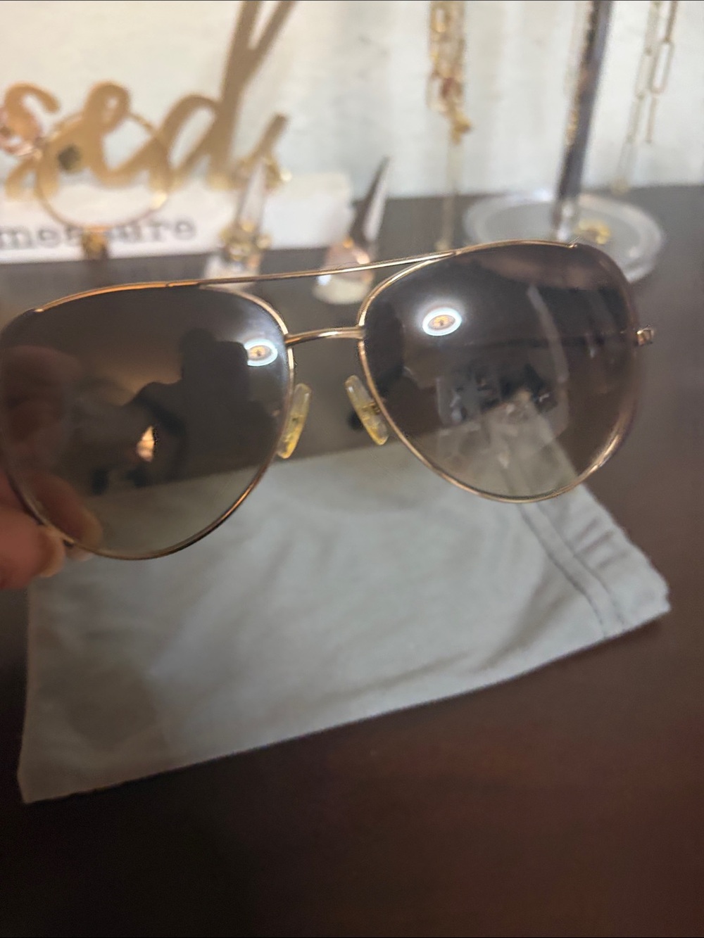 Michael Kors Gold Aviator Sunglasses with Brown Gradient Lenses aviator